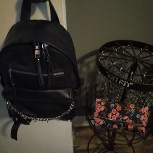 Steve Madden Black Backpack with Chain Detail And Steve Madden Wallet